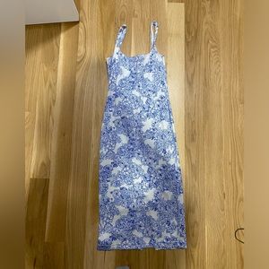 American apparel white and blue floral bodycon dress
